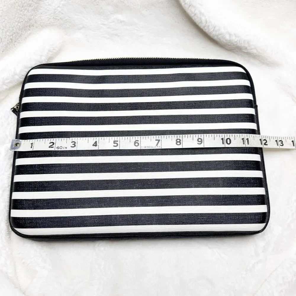 KATE SPADE New York Black & White Stripe Padded iPad Tablet Zip Case